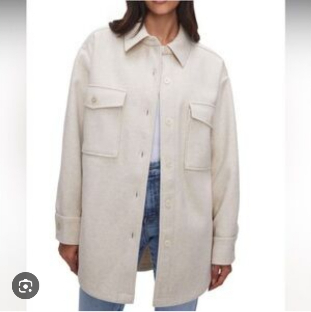H&M oversized beige neutral shacket jacket button down minimalist medium large